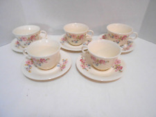 Edwin Knowles Semi Vitreous Pink & Blue Flowers Set of 5 cups and saucers picture