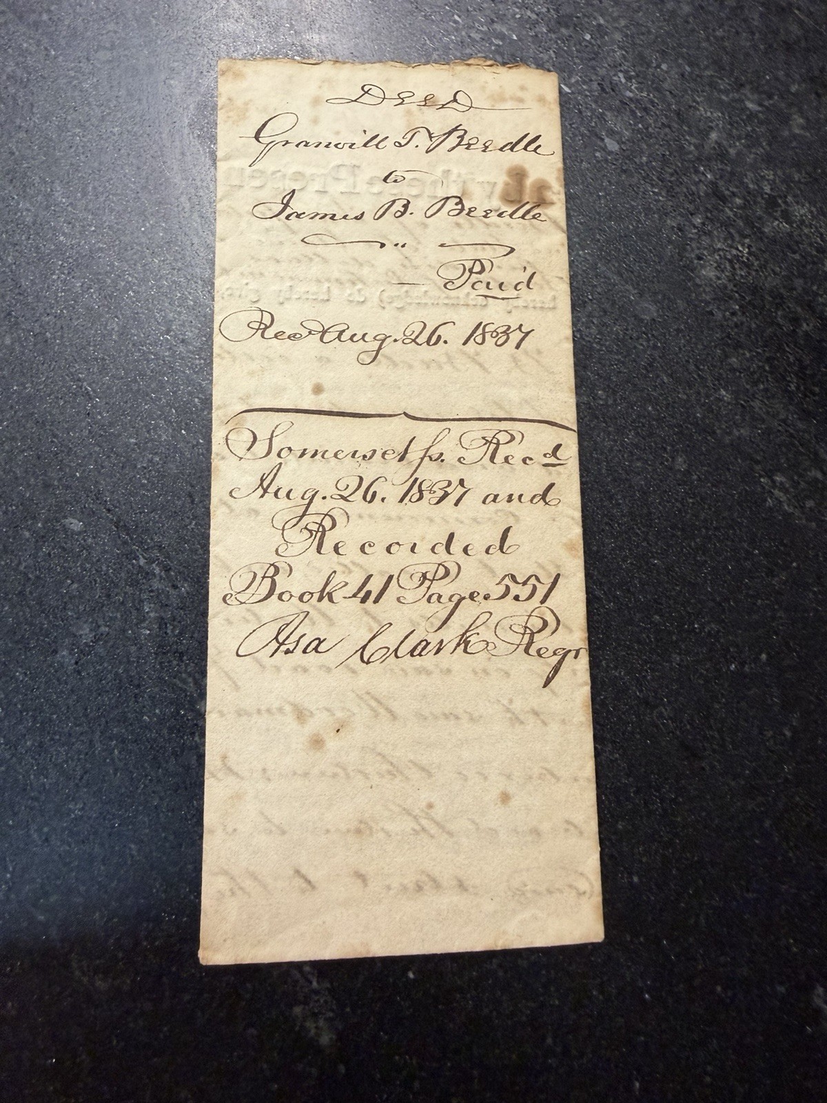1837 Somerset County MA Deed Land Document Granville Beedle Antique Manuscript 1837 Somerset County MA Deed Land Document Granville Beedle Antique Manuscript