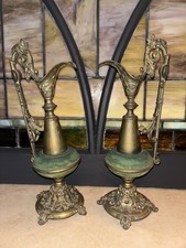 Pair Antique BRASS Garniture EWERS Urns picture