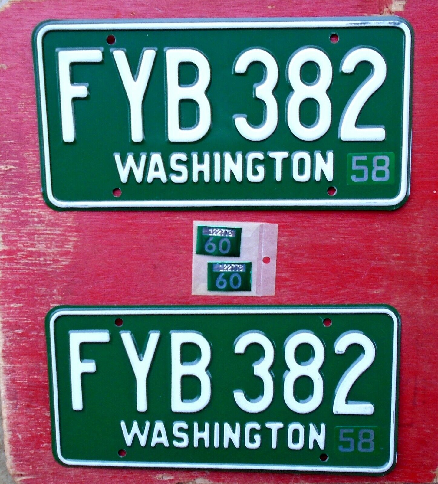 1958 - 1960 Washington NOS Mint Original PAIR  FYB 382 Ferry Co. License Plates 