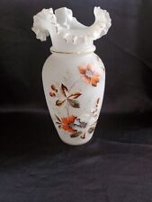 Bristol Vase Antique Victorian   White Glass Hand Blown Tall Floral Ruffeled Top picture