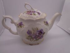 Crown Dorset Staffordshire England Purple Pansies Gold Trim Teapot Tea Pot picture