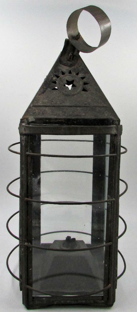 Antique Parker's Patent Pierced Tin Whale Oil Lantern Proctorsville VT Wire Cage