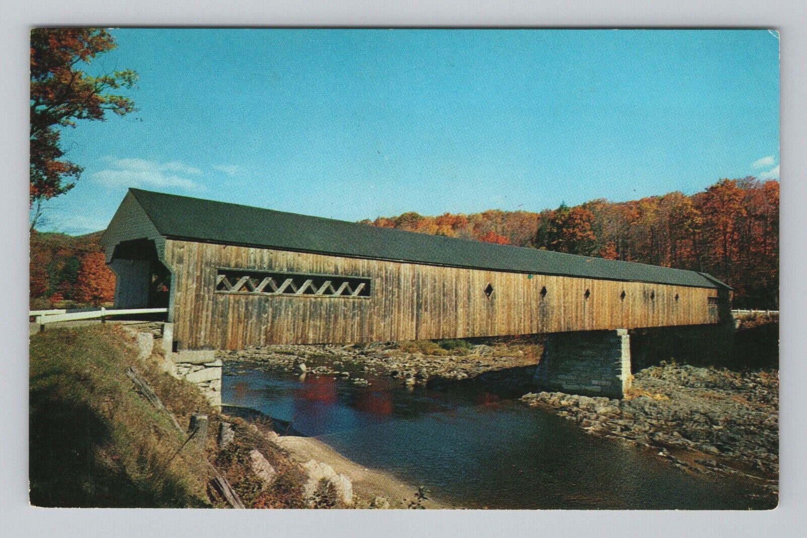 Postcard West Dummerston Vermont Old Covered Bridge River Scenic Shore View VT