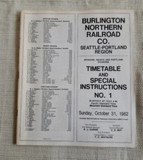 Burlington Northern Timetable October 31 1982 Vintage picture