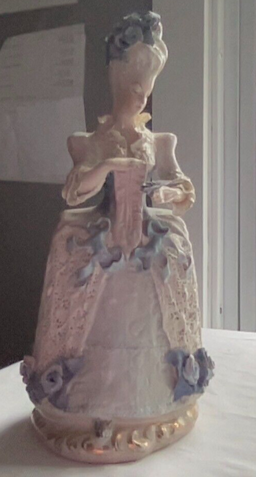 Tall Vintage Figurine. Porcelain. Victorian Lady. Blue & White. 14\