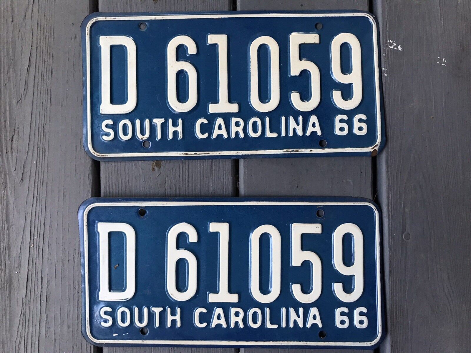 1966 South Carolina License Plate Pair Originals D-61059 High Quality YOM
