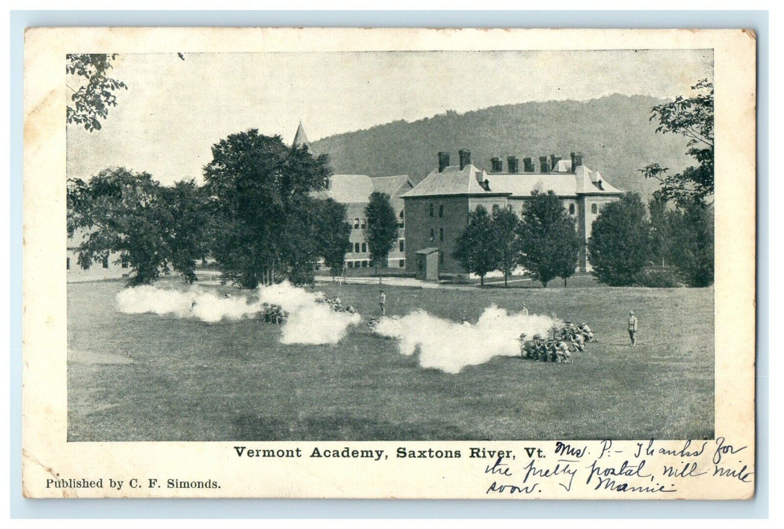 1909 Vermont Academy Rifle Shooting Scene Saxtons River Vermont VT Postcard