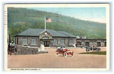 1921 Postcard Union Station Brattleboro Vermont Railroad People Cars Model A picture