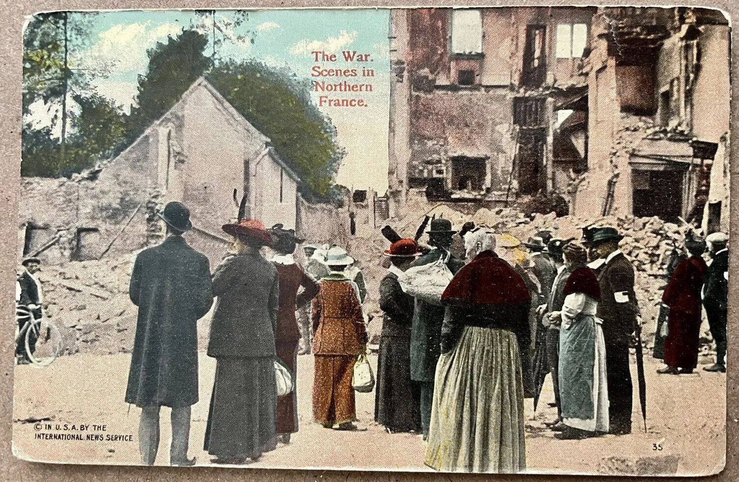 WWI People Gathered at Senlis Ruins Northern France Color Photo WW1 Postcard