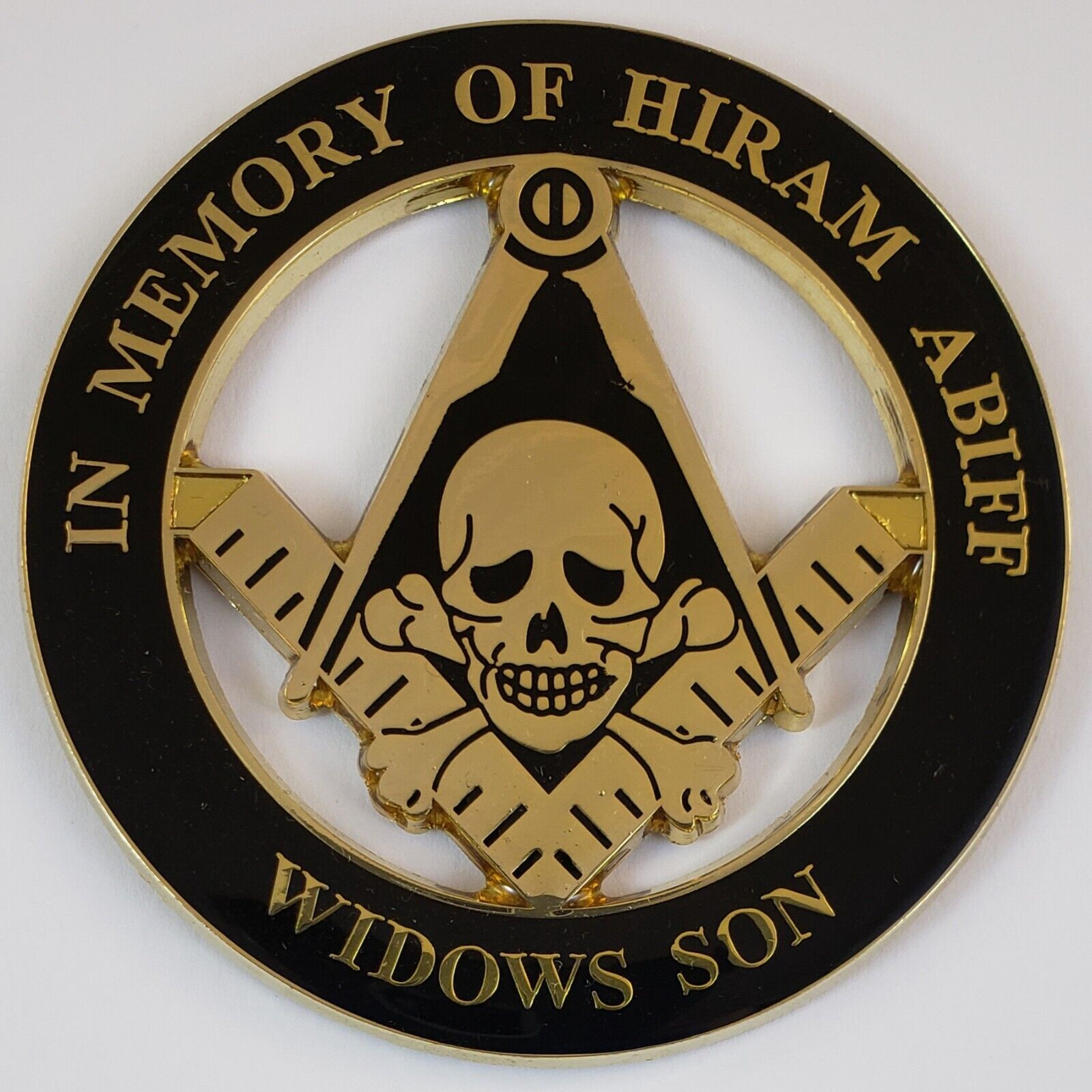 Auto Emblem Square Compass Skull Bones Hiram Abiff Widows Son (SCA-1010) Mason