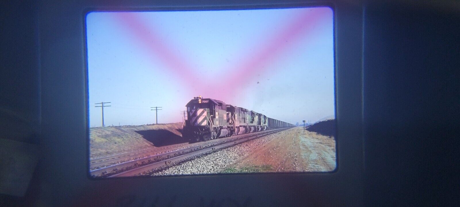 Railroad Slide 732 Burlington Northern coal train at Bill, Wyoming 1985