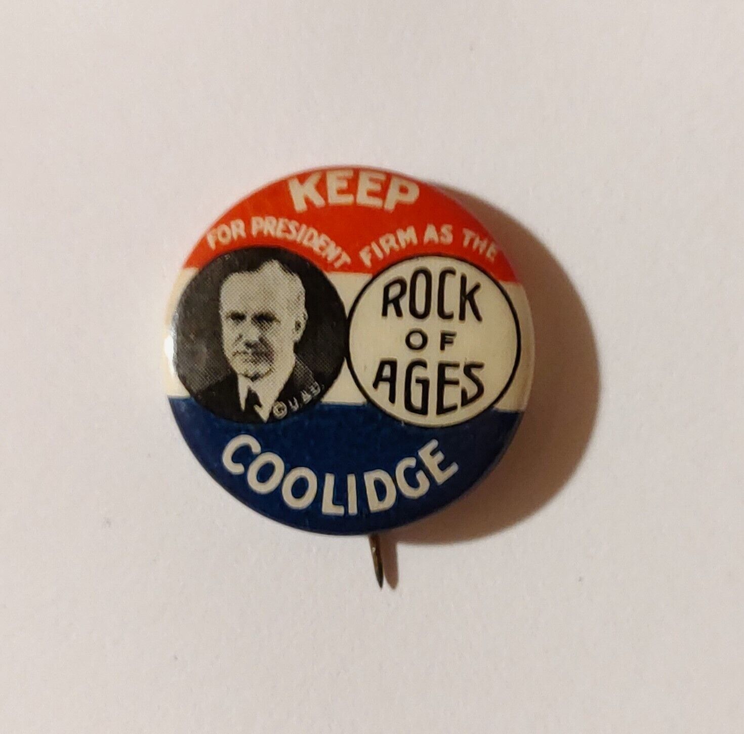 1924 Calvin Coolidge ROCK OF AGES Presidential Campaign Button Pinback Pin 7/8
