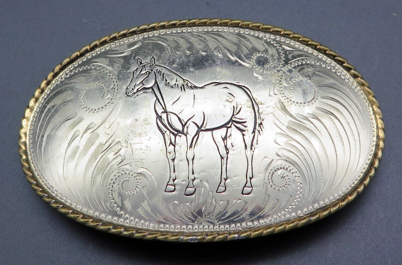 Quarter Horse COMSTOCK Western Cowboy Cowgirl German Silver Vintage Belt Buckle
