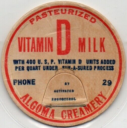 Milk Bottle Cap - Algoma Creamery - (Algoma, Wisconsin) - PHONE 29 - VITAMIN D