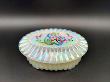 90's Fenton Pearlized Opal Oval Trinket Box, Handpainted Primrose, by S. Hopkins picture