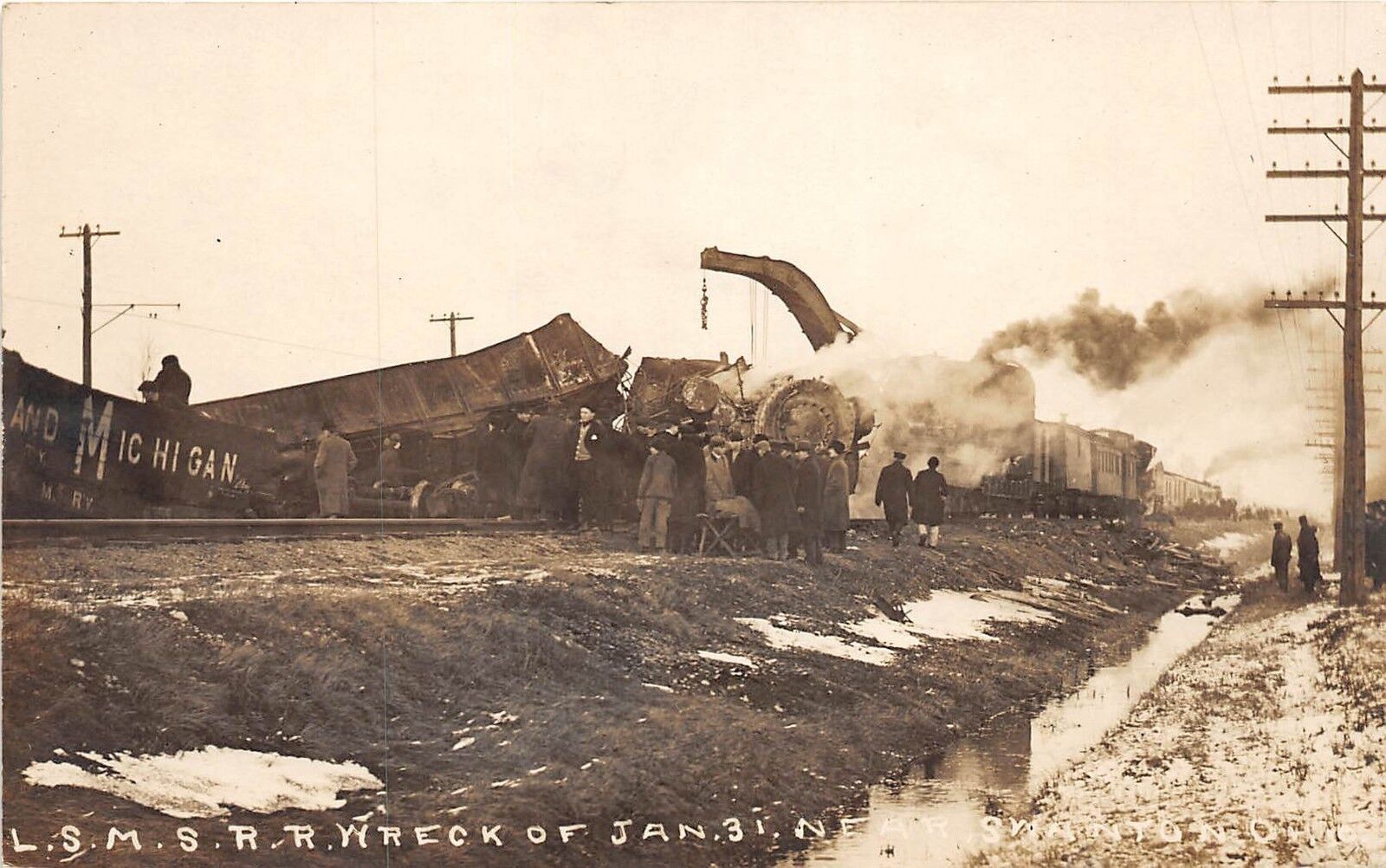 D29/ Swanton Ohio Photo RPPC Postcard c1910 Lake Shore Railroad Wreck Disaster