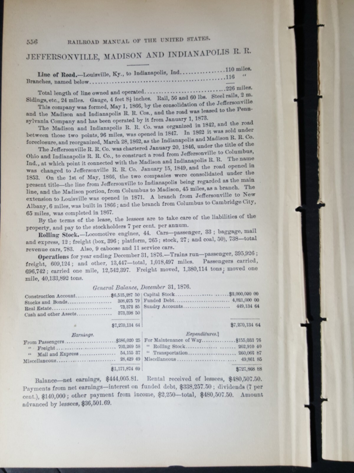 1878 train report Jeffersonville Madison & Indianapolis Railroad Louisville KY 1878 train report Jeffersonville Madison & Indianapolis Railroad Louisville KY