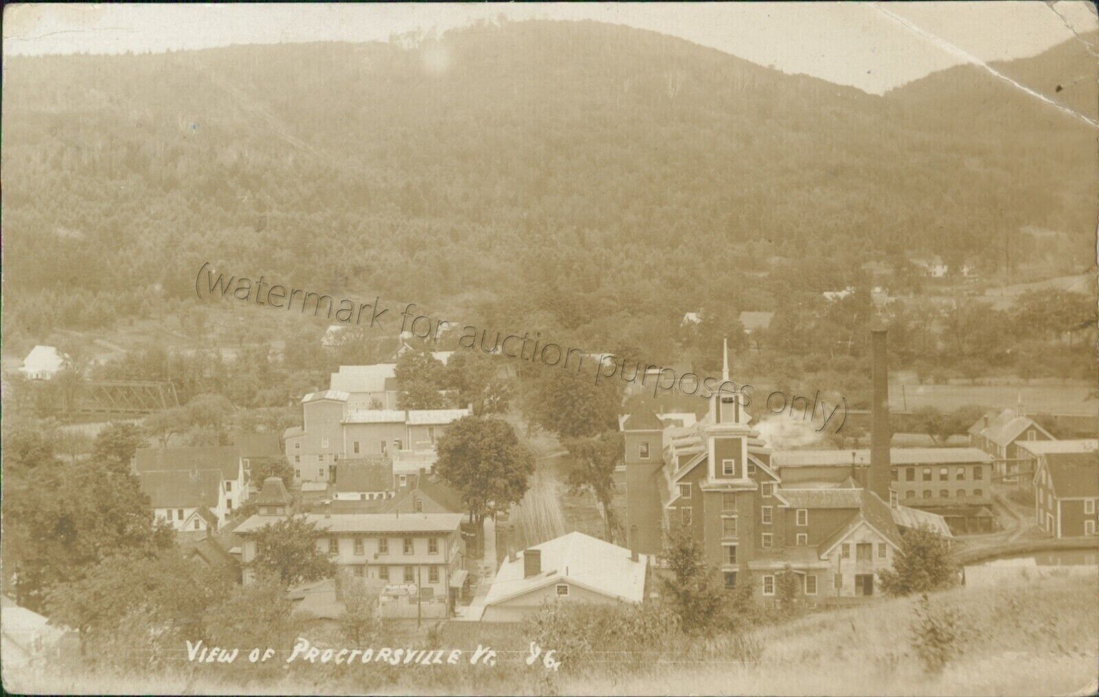 Proctorsville, VT - Bird's Eye, Aerial View of Town 1915 - Vtg Vermont Postcard