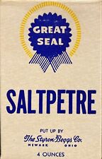 Vintage Full Box of Great Seal Saltpetre - Styron-Beggs Co. Newark, Ohio 