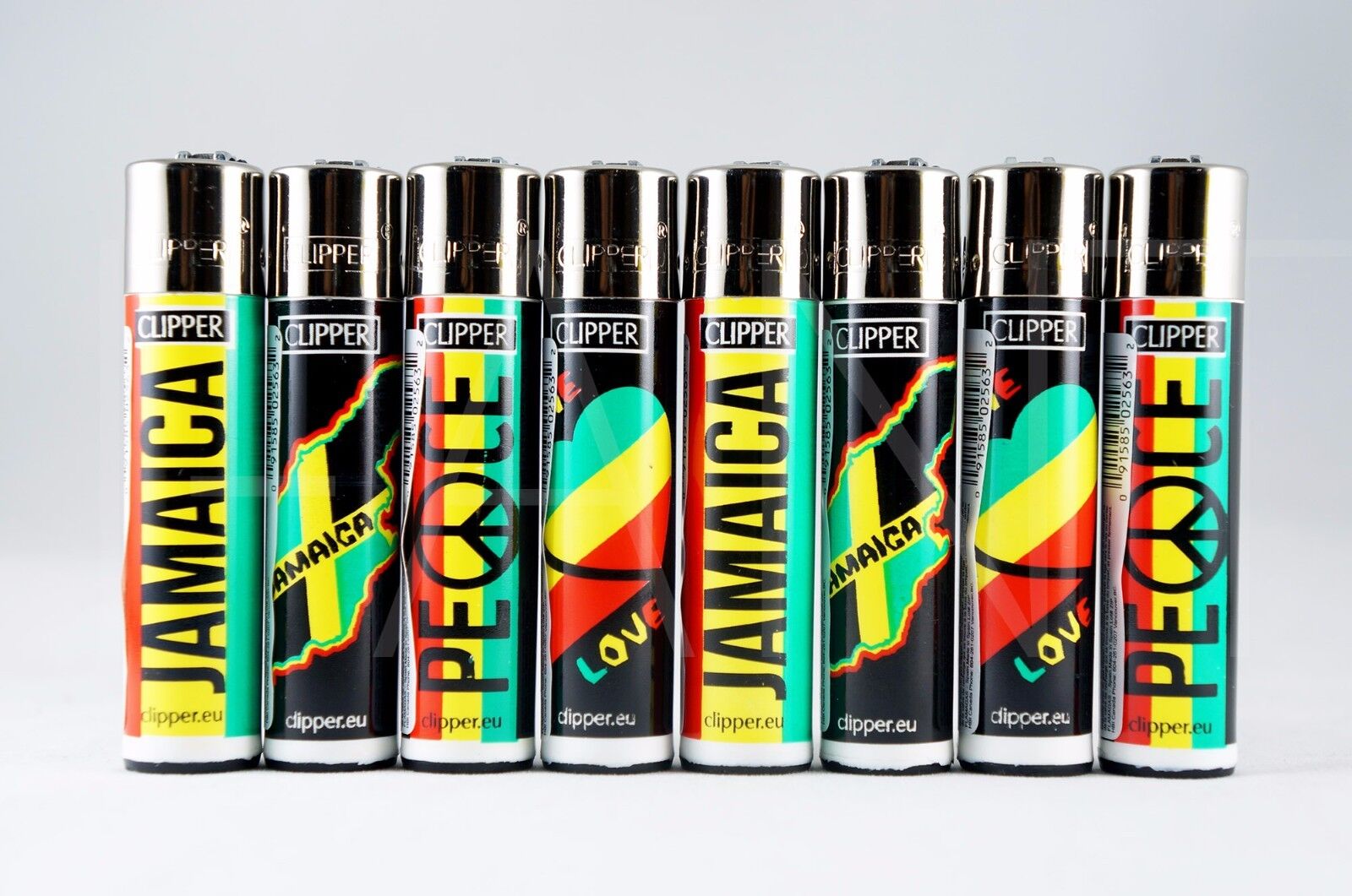 8 pcs New Refillable Clipper Lighters Jamaica Peace Design