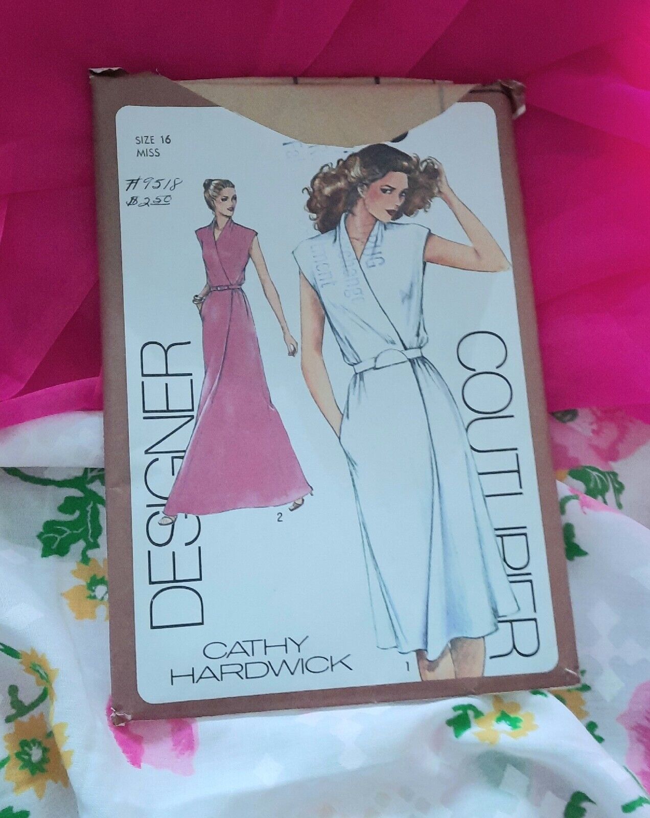 Vtg Designer Couturier 1980 Dress Pattern 9518 UNCUT Size 16 Cathy Hardwick 