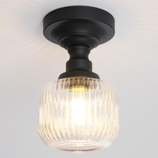 Modern Schoolhouse Semi Flush Mount Ceiling Light with Clear Ribbed Glass Lam... picture