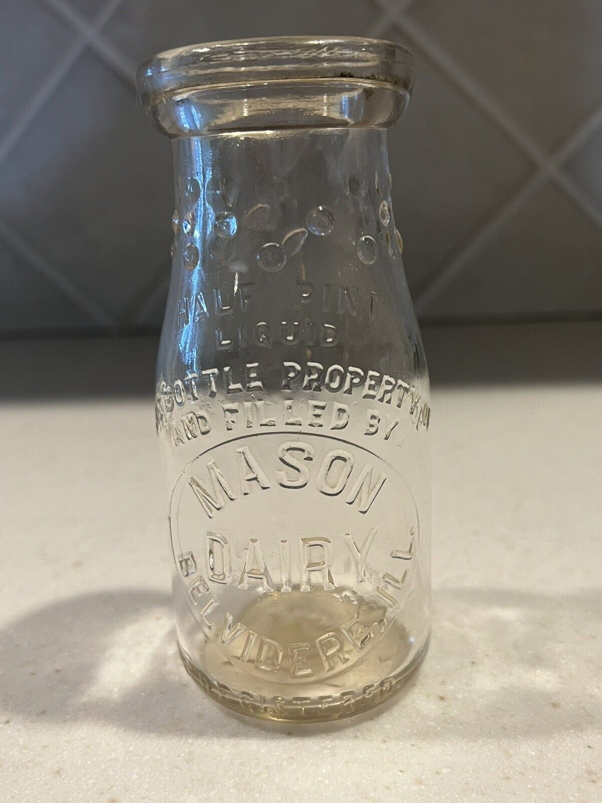 Vintage Mason Dairy Belvidere Illinois Embossed Pint Milk Bottle