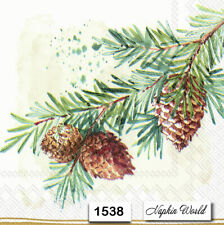 (1538) TWO Individual Paper Luncheon Decoupage Napkins - PINE BRANCH TREE CONE picture