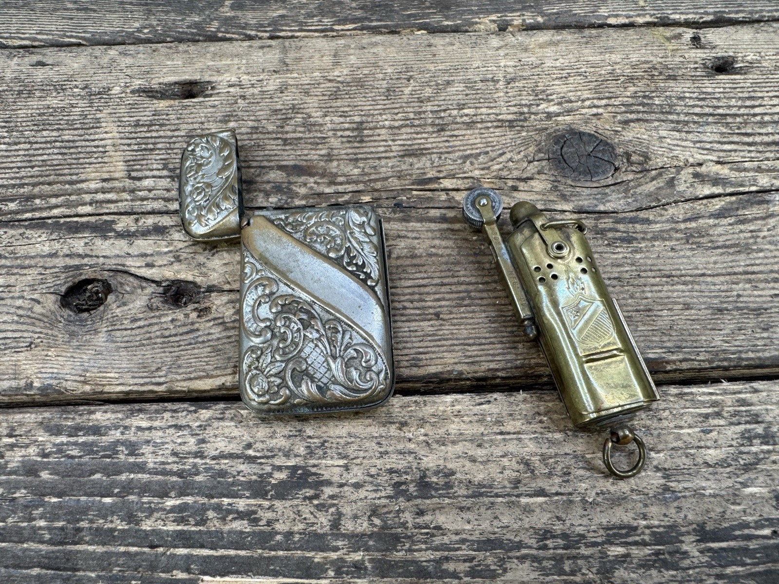 Bowers Mfg Lighter And Match Holder Vintage Trench Art Old Antique Bowers Mfg Lighter And Match Holder Vintage Trench Art Old Antique