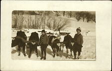 RPPC Saxtons River Vermont VT ~ boys & young oxen pull sled milk? 1912 postcard picture