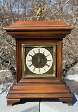Vintage West Germany Rensie Mantel Shelf Wooden Clock w/ Eagle QUARTZ MOVT Works picture