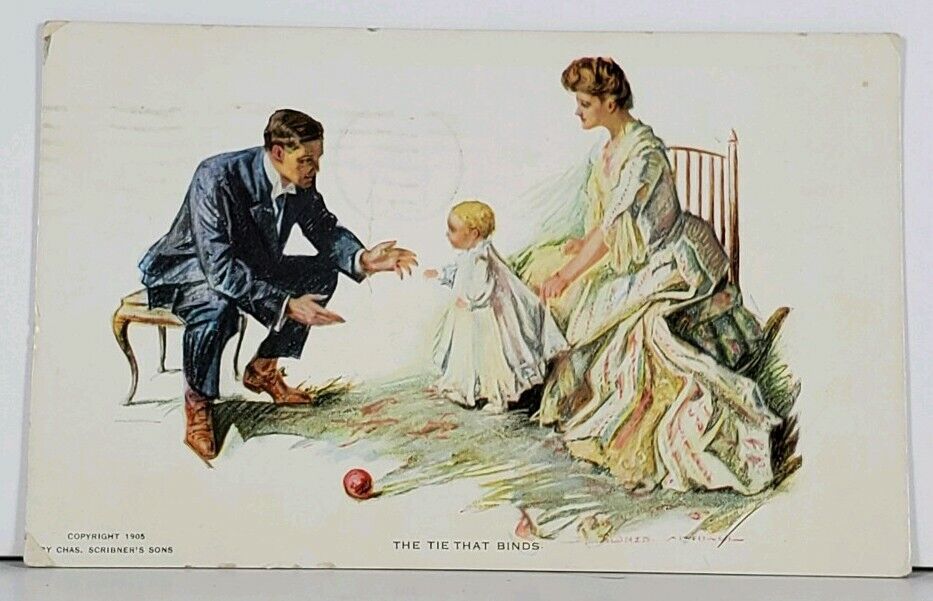 The Tie That Binds Us, The Child Artist Signed 1905 Scribner's Postcard J14