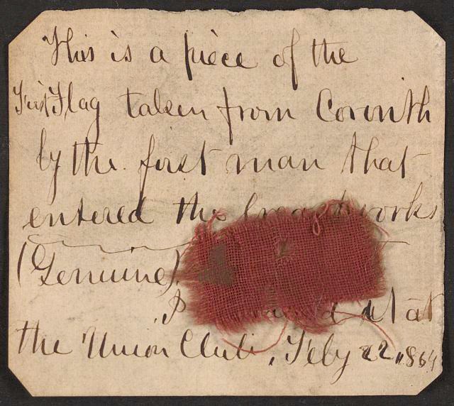 Corinth Mississippi 1864 Confederate Flag Piece Manuscript Note Civil War Corinth Mississippi 1864 Confederate Flag Piece Manuscript Note Civil War