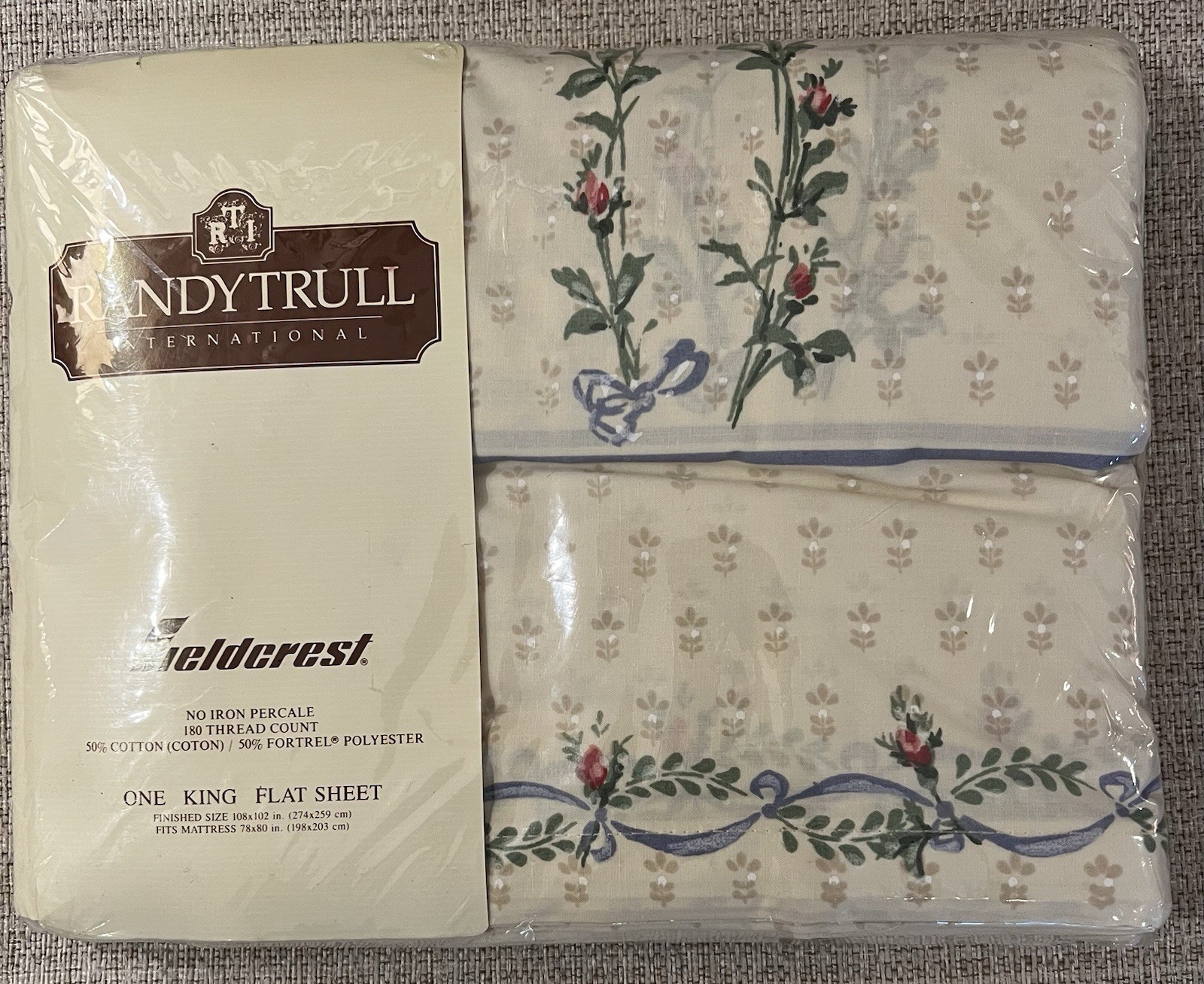 Vtg NIP Fieldcrest Randy Trull Maidstone III Percale King Flat Sheet 50/50 180TC