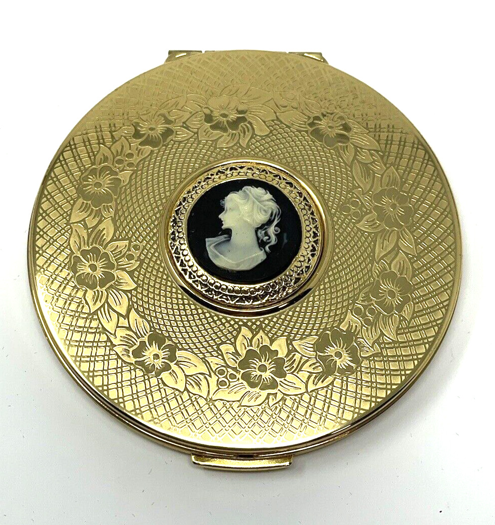 Vintage Stratton Cameo Gold Compact Mirror - London England with Velvet Pouch