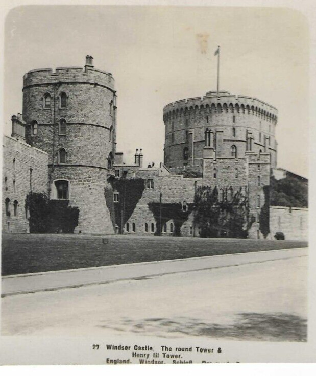 Round & Henry III Towers, Windsor Castle, England, c1900\'s Real Photo Stereoview