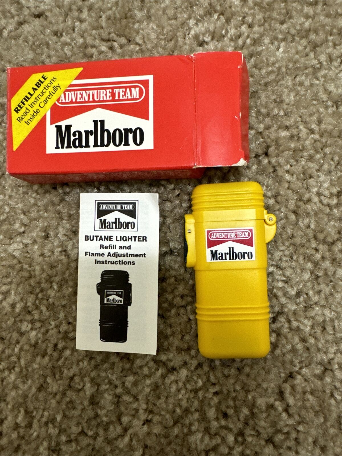 Vintage 1992 Marlboro Adventure Team Yellow Butane Lighter