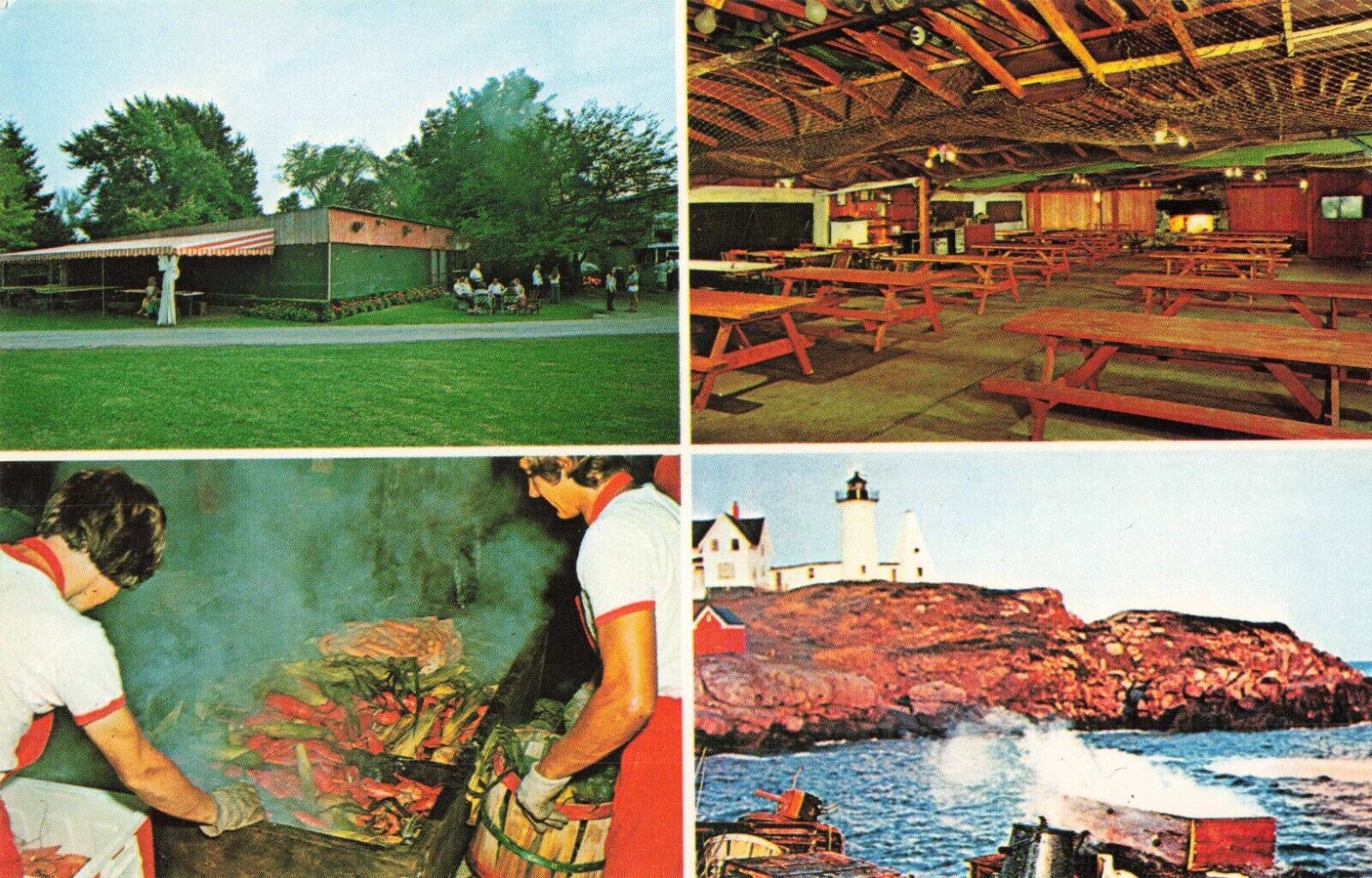 York Harbor Maine Foster\'s Down East Lobster & Clambake Advertising Vtg Postcard