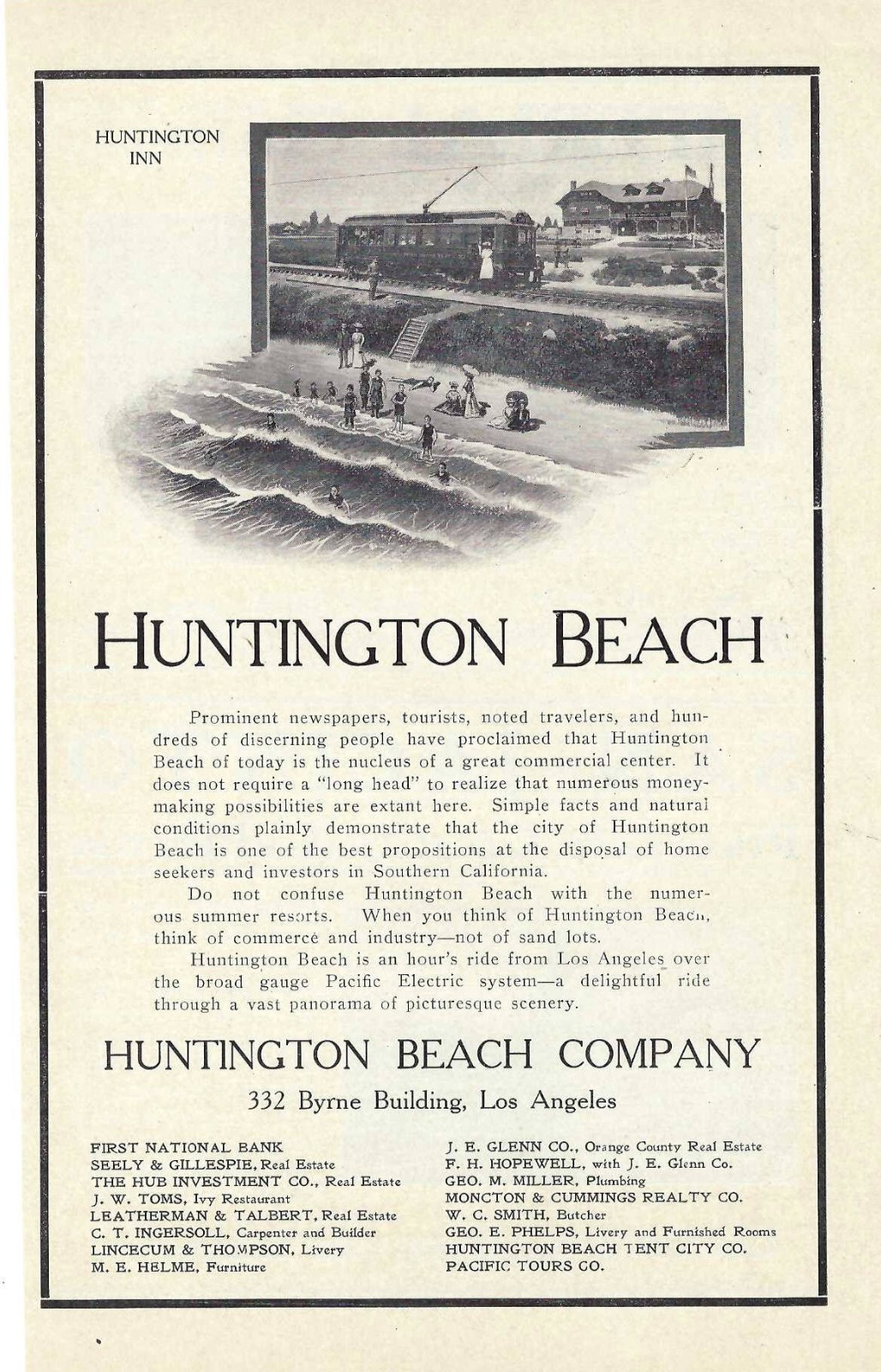 1906 Antique Magazine Ad, Huntington Beach, California. Huntington Inn