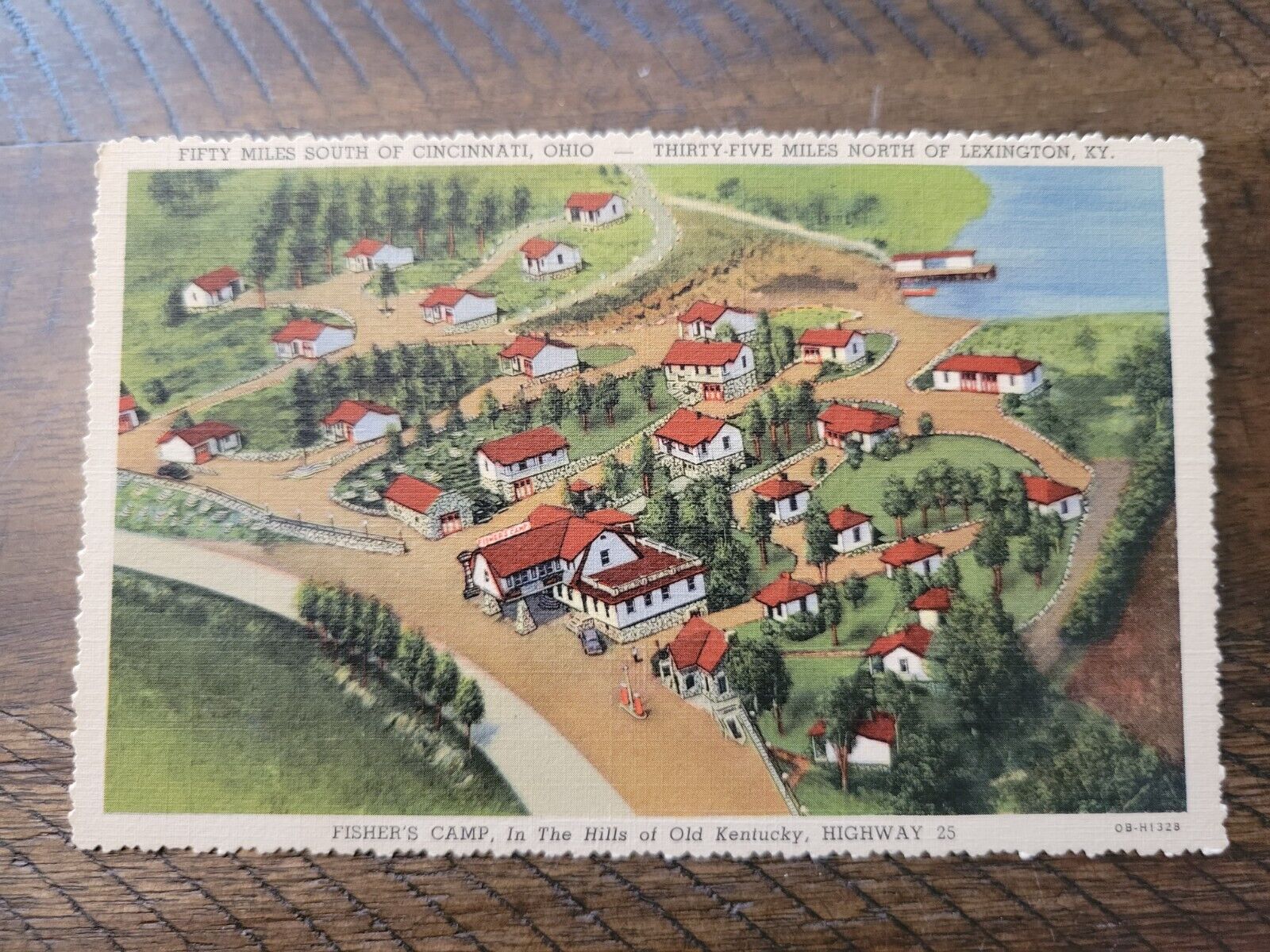Postcard KY Kentucky Williamstown Corinth Fisher's Cottages Restaurant Aerial