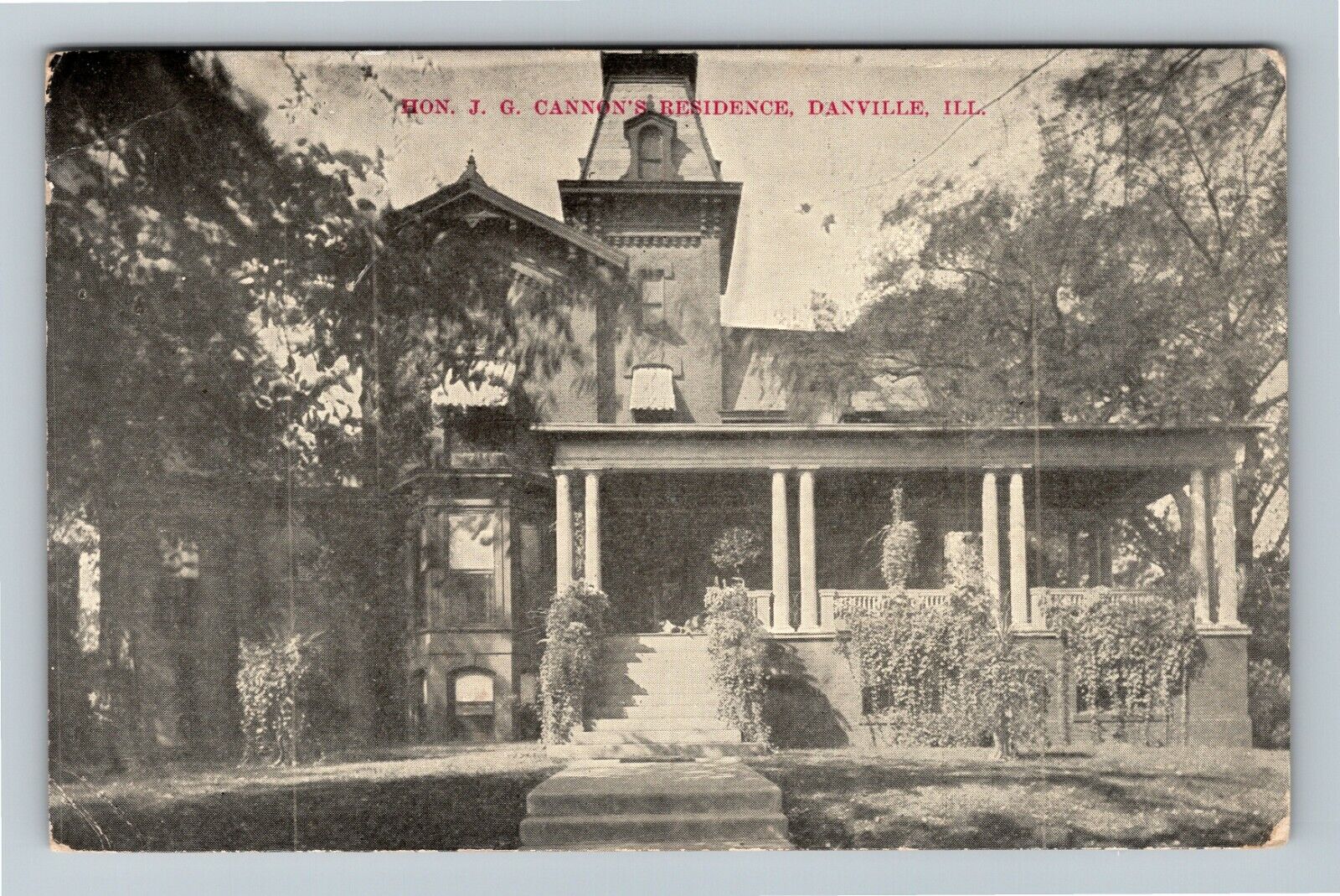 Danville IL, Honorable J.G. Cannon's Residence, Vintage Illinois c1909 Postcard
