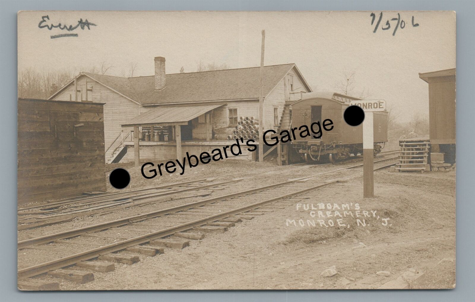 RPPC Fulboam's Creamery Railroad Station Depot MONROE NJ Real Photo Postcard