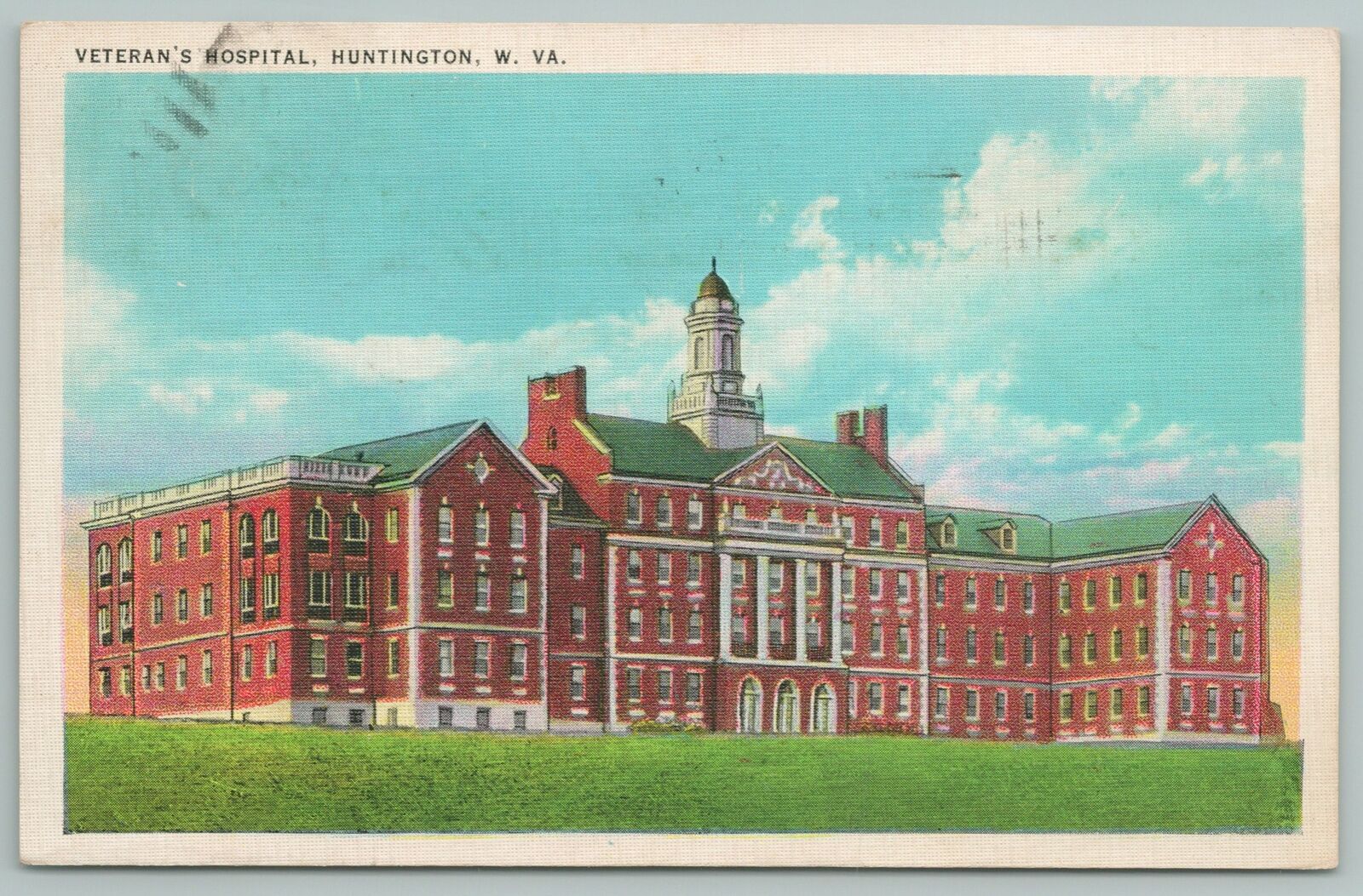 Huntington West Virginia~Veterans Hospital~1940s Linen Postcard