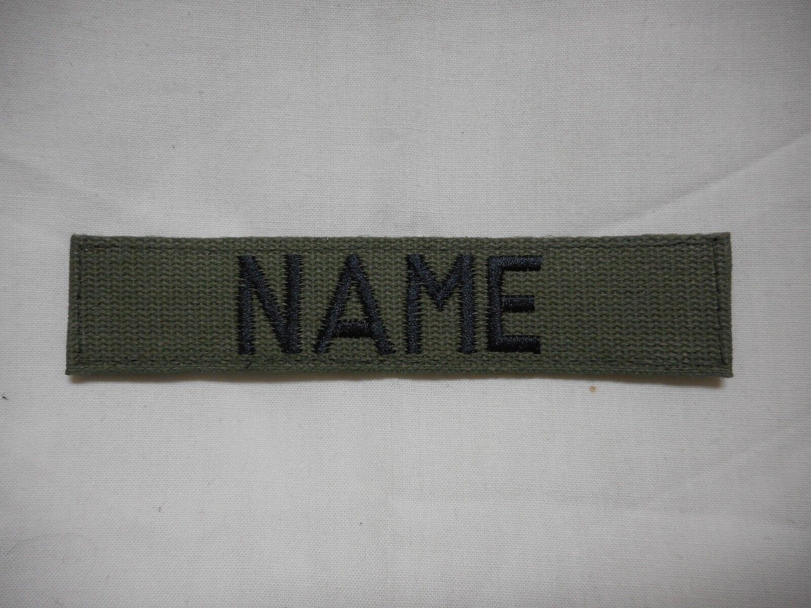 CUSTOM EMBROIDERED OD GREEN NAME TAPE, NEW, 5 INCH LENGTH, WITH HOOK  FASTENER*