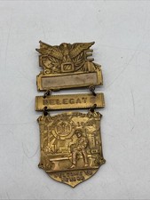 1921 Newark EAGLES DELEGATE medal pinback badge F.O.E. 4x2” Brass GUC picture