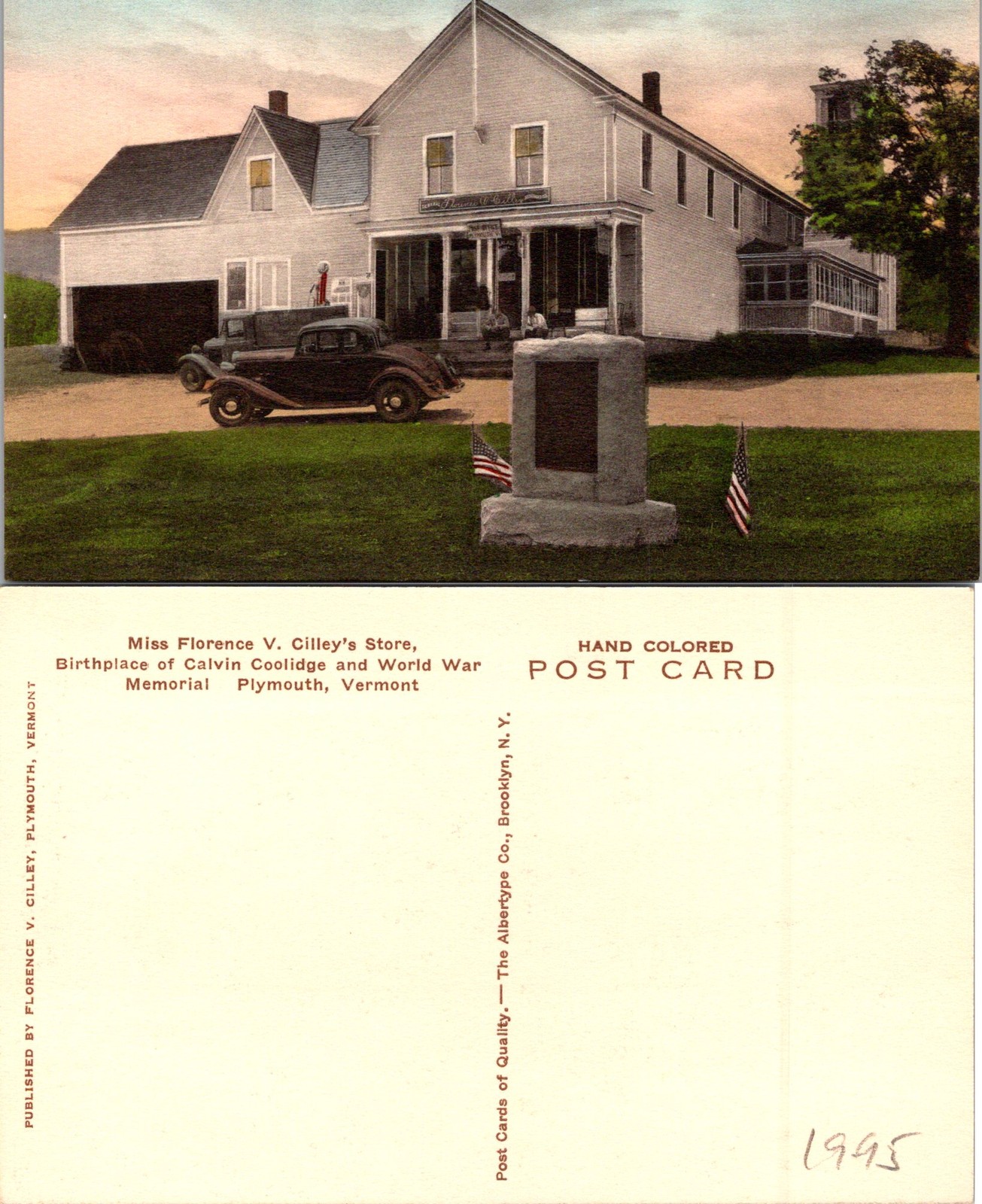 Plymouth VT Miss Florence V. Cilley's Store, Calvin Coolidge Postcard 72222 Plymouth VT Miss Florence V. Cilley's Store, Calvin Coolidge Postcard 72222