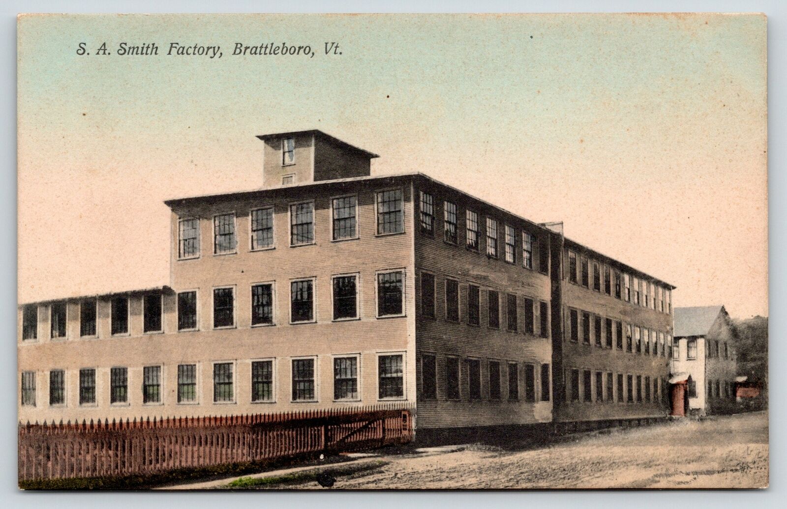 Brattleboro Vermont~SA Smith Wooden Toy Factory~c1910 Handcolored Postcard