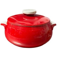 Vintage Hall China Ohio Chinese Red Covered Handled Casserole Dish Art Deco 9.5