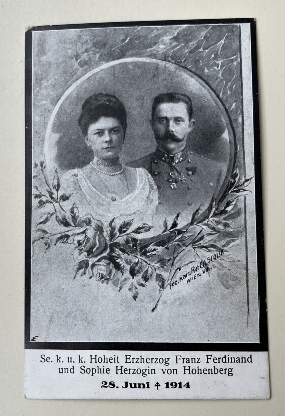 Austria Hapsburgs Vintage Postcard Archduke Franz Ferdinand & wife Mourning Card